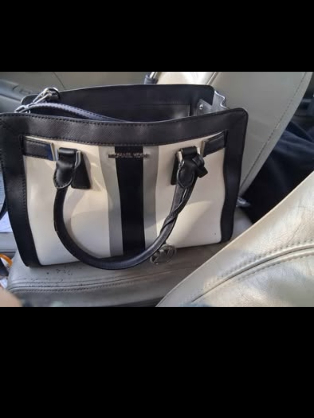 Michael Kors Black and White Stripe Tote Bag